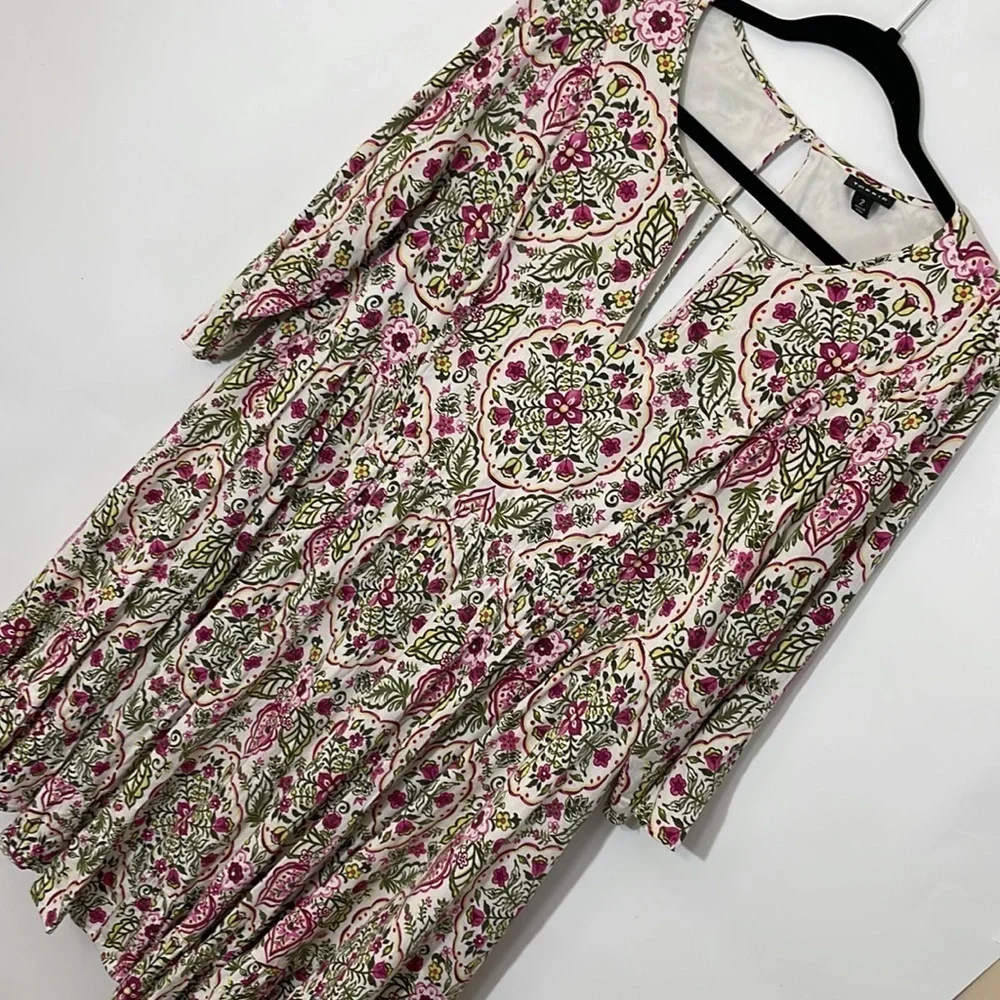 Torrid 2 IVORY FLORAL PRINT CHALLIS SKATER DRESS - Picture 7 of 10